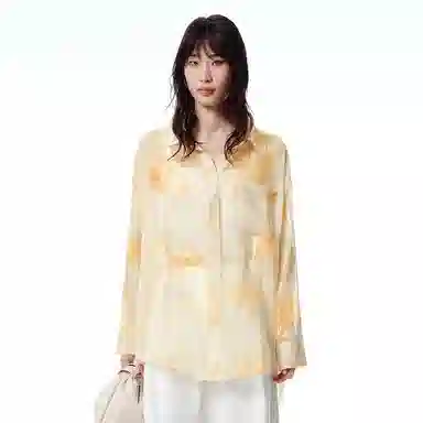 太平鸟 宽松主题印花翻领长袖衬衫 女款