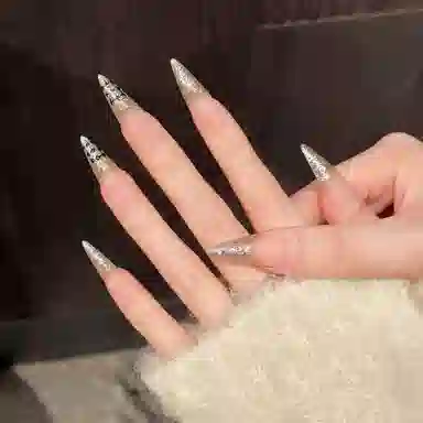 凡泽 法式小香显白欧美辣妹高级  穿戴甲 长款杏色渐变 亮片