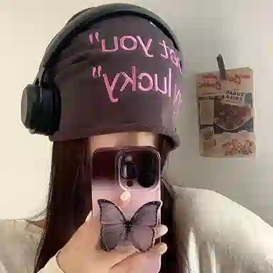 恩僾德 卷边刺绣字母套头小众百搭高颜值睡帽堆堆帽春秋空调防风光头显脸小薄款包头帽 棉 帽子 男女同款情侣款