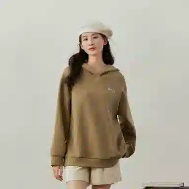 茵曼 连帽休闲绒感长袖卫衣上衣 女款