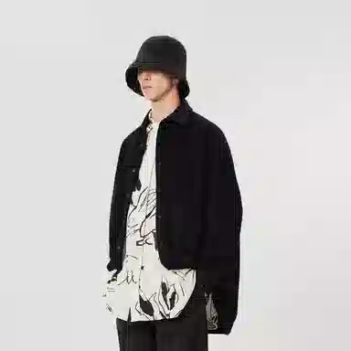 速写 纯色针织宽松衬衫式夹克外套 男女同款