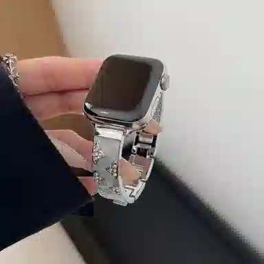 潮流腕 表带 苹果适用 金属材质 镶钻鎏金可调节表带三叶手镯夏日男女通用