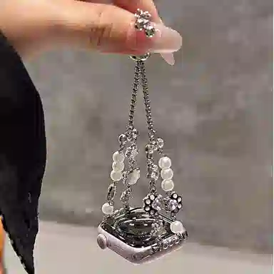 老佳 苹果适用 手表表带 珍珠材质 猫爪珍珠链表带 男女通用