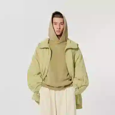 速写 纯色宽松长袖连帽拉链棉服 男女同款