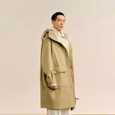 速写 户外连帽领中长款风衣 男款 黄卡其