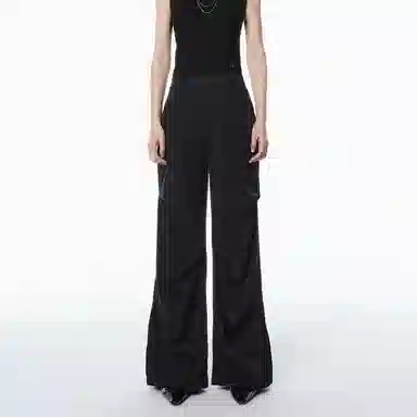 太平鸟 撞钉伞兵直筒纯色休闲裤 女款 乌黑