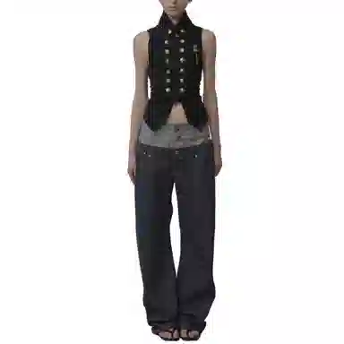 SCULPTOR Beaded Layered Denim Pants Nonfade Gray