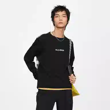 HLA Jeans Plaid Patch Crewneck Sweatshirt Black