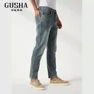 古鲨 抗皱潮流水洗白休闲长裤牛仔裤 男款