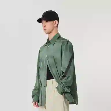 速写 撞色宽松落肩长袖衬衫 男女同款
