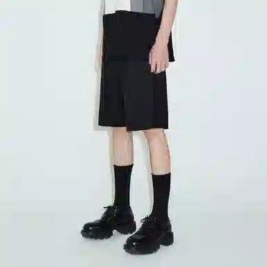速写 隔离重塑 拼接提花休闲运动黑色直筒短裤 男女同款