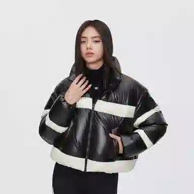 波司登 宽松舒适简约立领短款条纹面包服羽绒服 女款