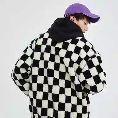 美特斯邦威 国潮撞色棋盘格加厚棉服 男款