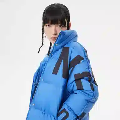 美特斯邦威 国潮立领短款撞色防风保暖羽绒服 女款