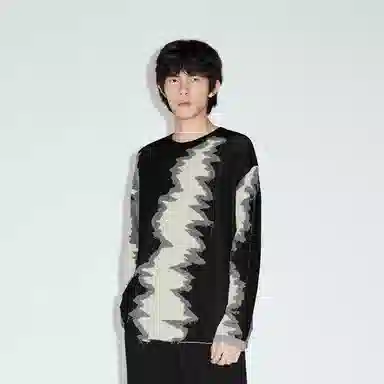 速写 撞色拼接长袖套头毛衣 男女同款