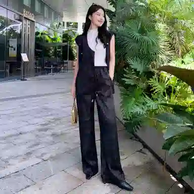美洋 墨生花 新中式国风提|清新雅致休闲裤 女款 黑色
