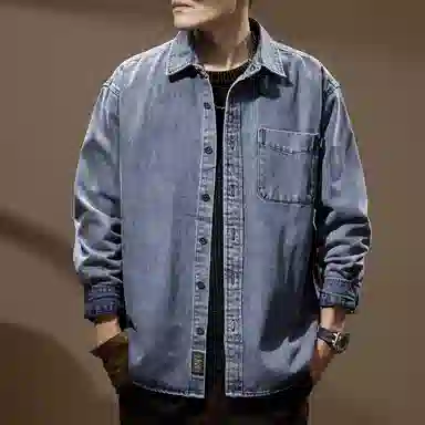 贵色 美式高街英伦风简约潮牌时尚都市风水洗立体裁剪设计工装牛仔外套 男女同款