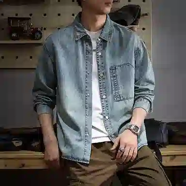 遨宇 高级感牛仔宽松翻领休闲户外高街衬衣百搭秋季外套潮长袖衬衫 男女同款