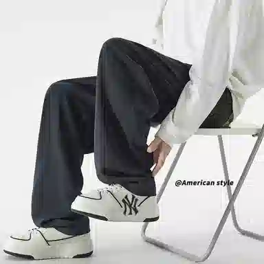 童先森 宽松拖地运动纯色直筒休闲裤 男款