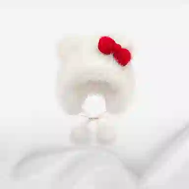 恩僾德 可爱小众百搭显脸小可爱蝴蝶结毛绒绒小熊耳朵保暖护耳 聚酯纤维 绒线帽 男女同款情侣款