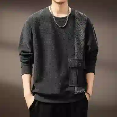 贵色 美式复古高级感提花拼接撞色圆领套头休闲时尚潮流长袖打底衫卫衣 男女同款
