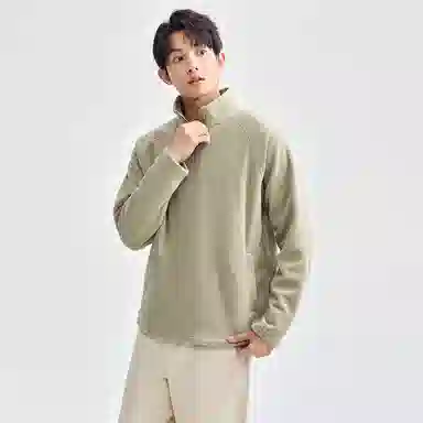 佐丹奴 摇粒绒破骨立领半开胸插肩针织宽松厚款纯色长袖卫衣 男款