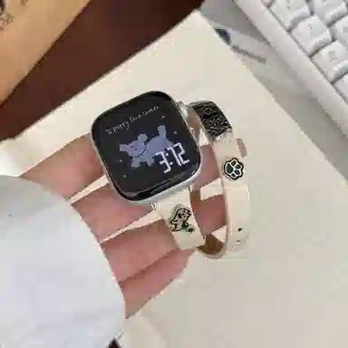 老佳 苹果适用 手表表带 牛皮材质 卡通小狗牛皮双圈表带男女通用
