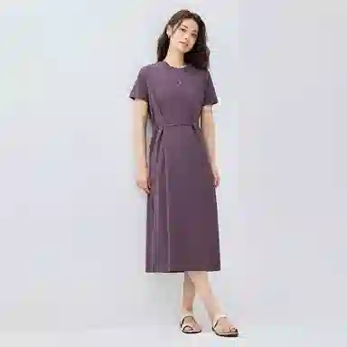 佐丹奴 侧腰带针织纯色短袖连衣裙 女款