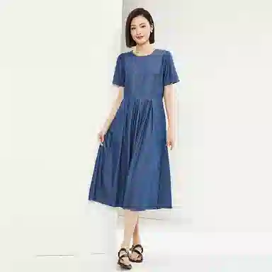 佐丹奴 纯棉水洗圆领短袖连衣裙 女款