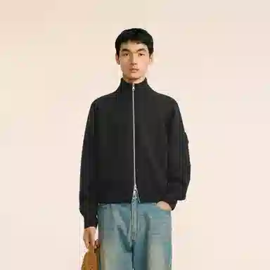 速写 半高领休闲通勤纯色拉链毛衣 男款