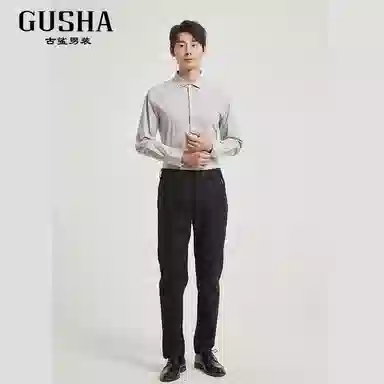 古鲨 竖条纹冰丝英伦商务休闲衬衣长袖衬衫 男款