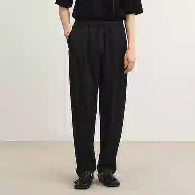 速写 宽松纯色褶皱设计直筒舒适百搭休闲裤 男款