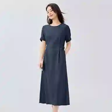 佐丹奴 收腰圆领梭织休闲短袖连衣裙 女款