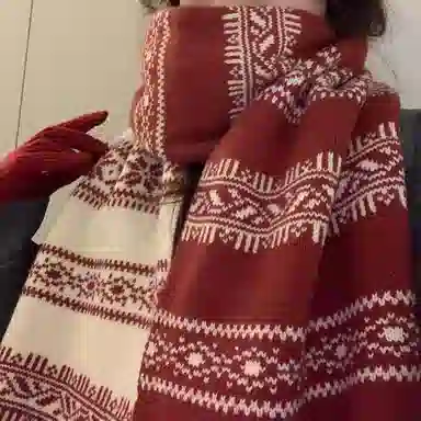 恩僾德 费尔岛针织黑色双面高颜值小众保暖百搭雪花氛围感 聚酯纤维 绒线围巾 男女同款情侣款