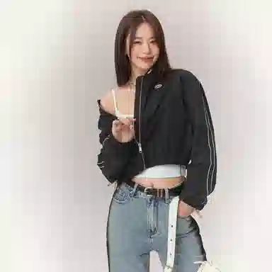 CHUU Letter Patch Baseball Jacket Black