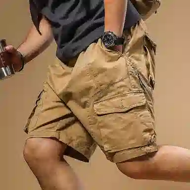 季言 重磅纯棉宽松五分裤松紧腰工装短裤 男款