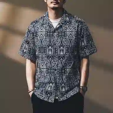 贵色 夏季 淡人随性盐系穿搭泡泡纱冰丝百搭神器衬衣清新文艺原创美式夏威夷度假花短袖衬衫 男女同款