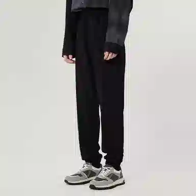 速写 纯色松紧腰束脚针织休闲裤 男女同款 本黑