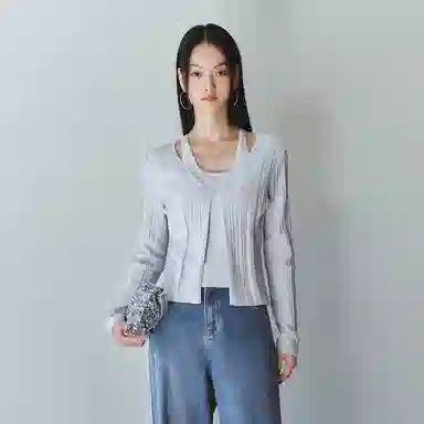 太平鸟 时尚细闪银线肌理感假两件长袖针织衫 女款