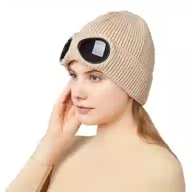 恩僾德 秋冬季飞行员眼镜百搭潮人冷帽滑雪帽子显脸小保暖小众百搭高颜值护耳朵 针织 绒线帽 男女同款情侣款