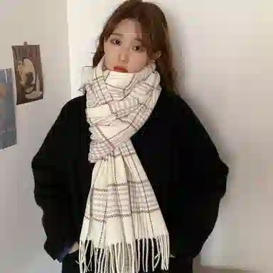 恩僾德 减龄格子 高颜值韩版百搭日系高级感保暖 聚酯纤维 绒线围巾 男女同款情侣款