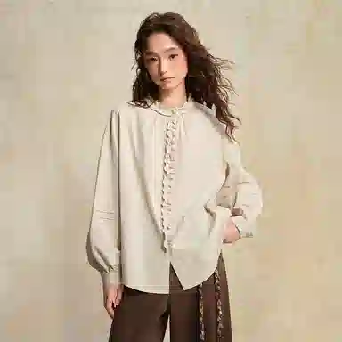 佐丹奴 纯棉花边小立领梭织长袖衬衫 女款