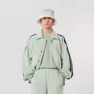 速写 侧边条纹翻领短款开襟卫衣 男女同款