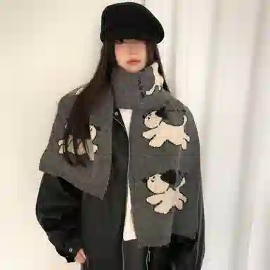 恩僾德 可爱卡通小狗针织高颜值小众百搭氛围感加厚保暖 聚酯纤维 绒线围巾 男女同款情侣款