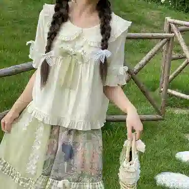 森女部落 花铃湖畔 原创森系娃娃衫上衣田园风衬衫