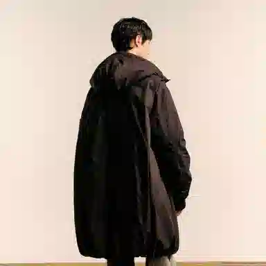 速写 中长款通勤设计纯色连帽保暖大口袋羽绒服 男款