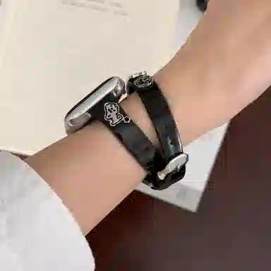 老佳 苹果适用 手表表带 牛皮材质 卡通小狗牛皮双圈表带男女通用