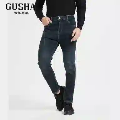 古鲨 轻奢耐磨刺绣潮流冬装牛仔裤 男款
