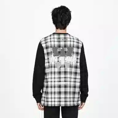 HLA Jeans Plaid Patch Crewneck Sweatshirt Black