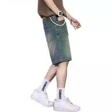 童先森 美式休闲水洗宽松中腰五分裤牛仔短裤 男款